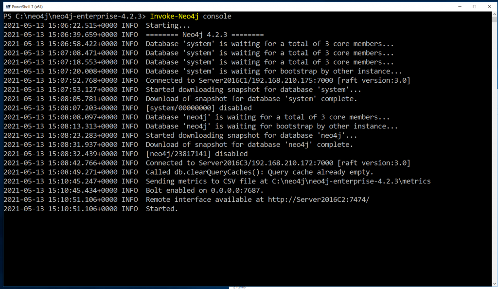 Example of Neo4j running in a cluster, showing the cluster connection