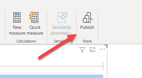 The publish button on the toolbar