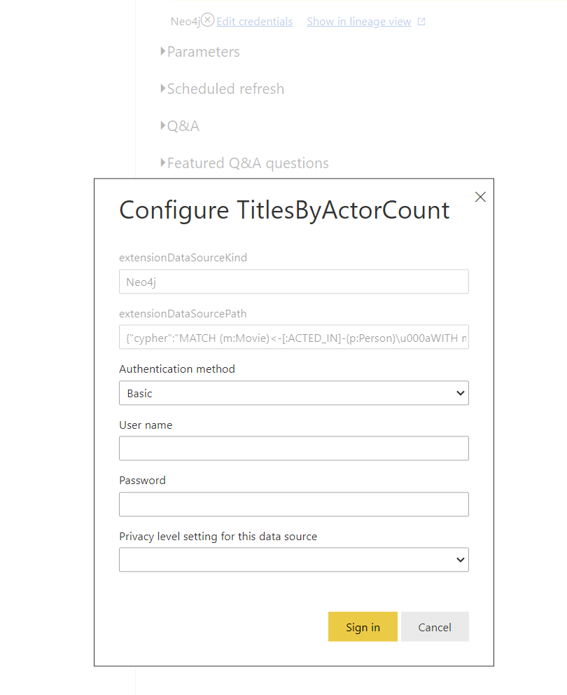 Shows a 'Configure' modal window allowing a user to enter the username and password.